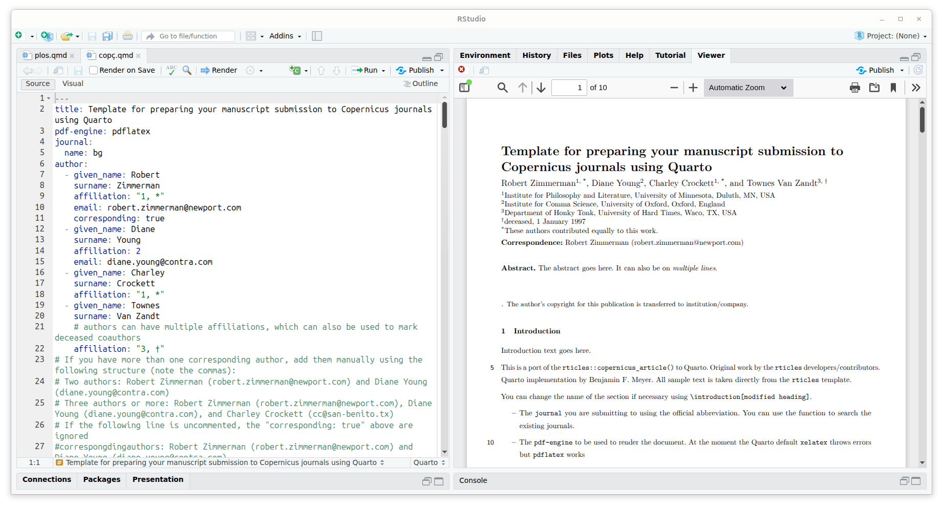 Sample copernicus template on the left and the rendered version on the right.